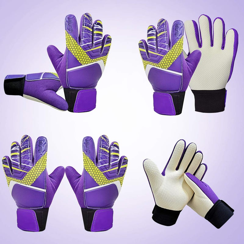 Jalunth Kids Youth Soccer Goalkeeper Goalie Gloves Boys Girls Goal Keeper Field Player Glove Ages 9-10 Years Old Anti-Slip Latex Palm Soft Pu Hand Back Size 7 Purple - Image 4